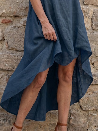 Novelle North® | Flowing High Low Clean Neckline Midi Dress