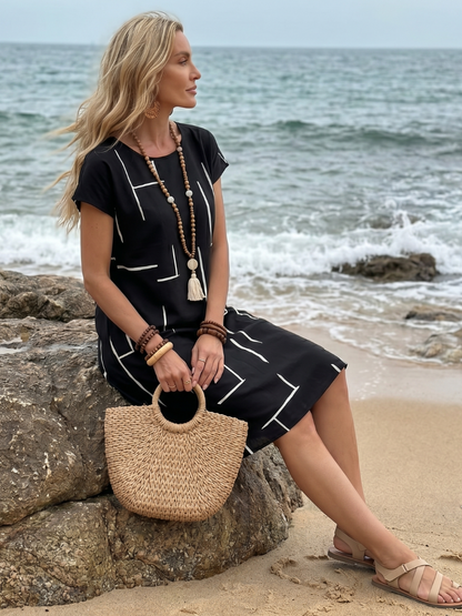 Novelle North® | Short Sleeve Abstract Print Knee Length Dresses