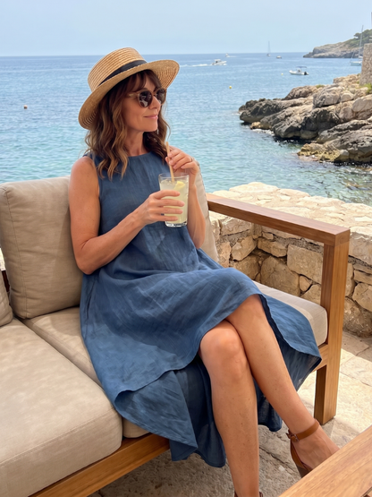 Novelle North® | Flowing High Low Clean Neckline Midi Dress