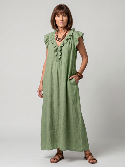 Novelle North® | Sleeveless Ruffle Trim Midi Dress
