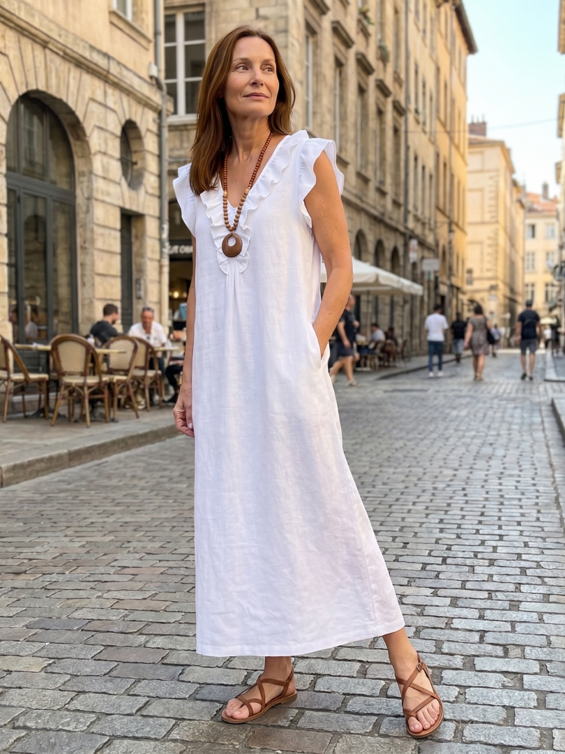 Novelle North® | Ruffle Trim Sleeveless Neck Midi Dress