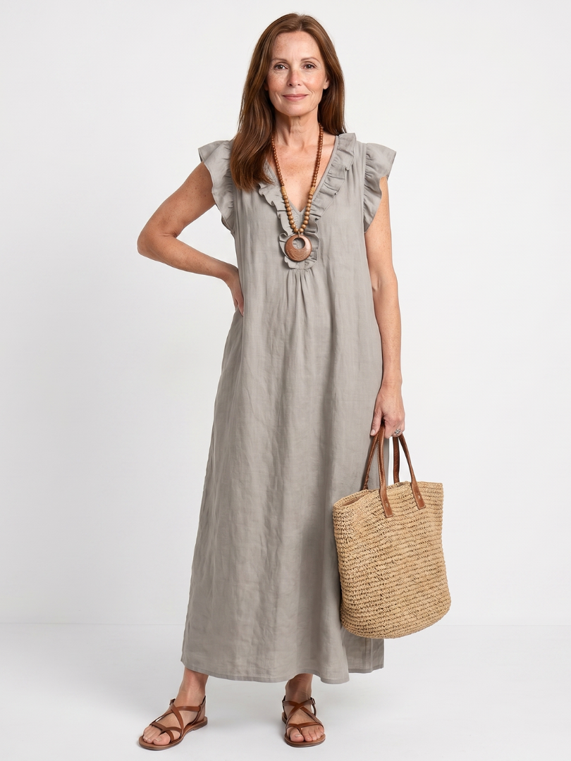 Novelle North® | Ruffle Trim Sleeveless Neck Midi Dress