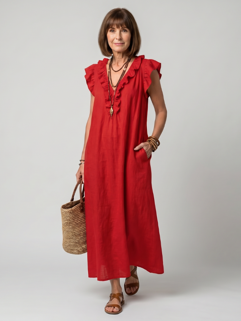 Novelle North® | Sleeveless Ruffle Trim Midi Dress