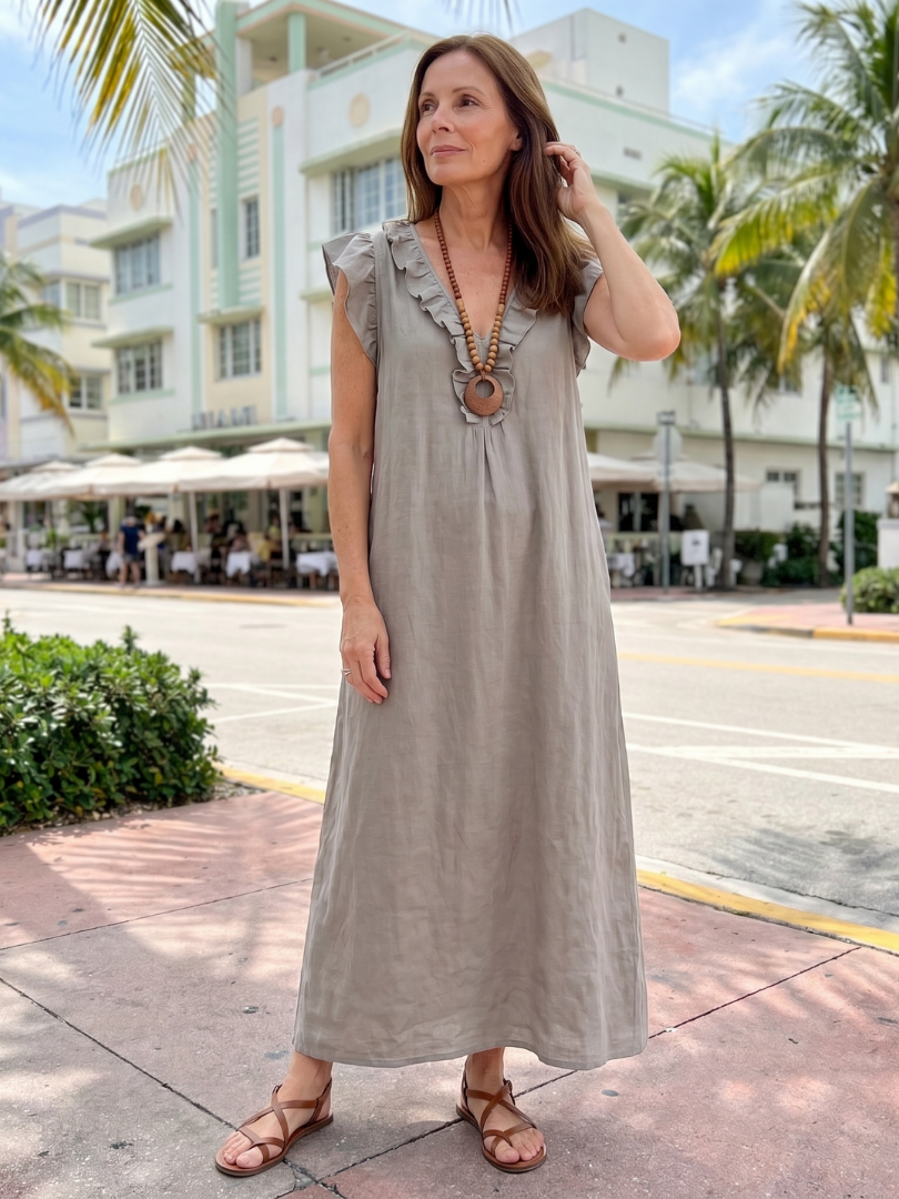 Novelle North® | Ruffle Trim Sleeveless Neck Midi Dress