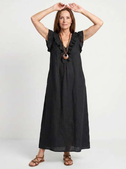 Novelle North® | Ruffle Trim Sleeveless Neck Midi Dress