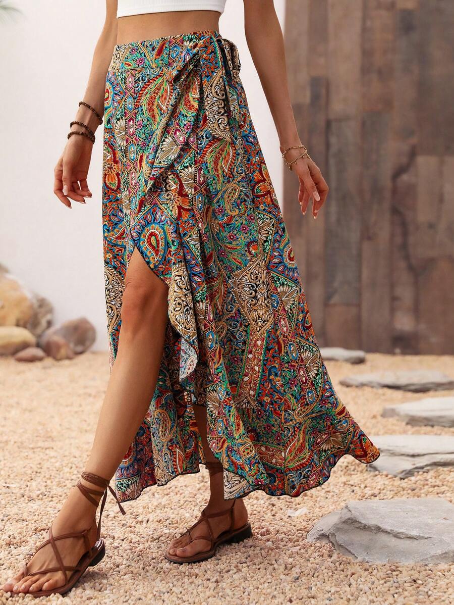 Novelle North® | Gėlių Rašto Sijonas – Asimetriškas Boho Paplūdimio Stilius
