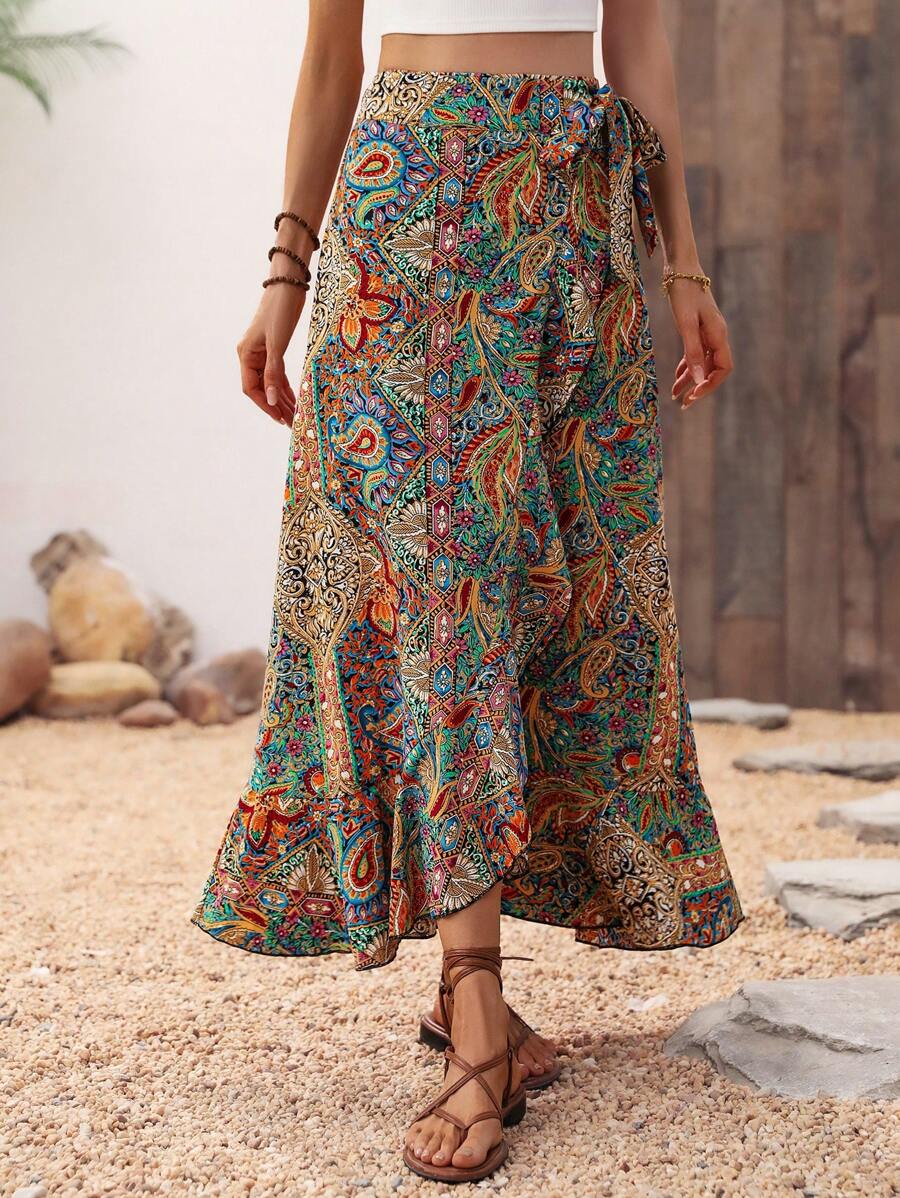 Novelle North® | Gėlių Rašto Sijonas – Asimetriškas Boho Paplūdimio Stilius