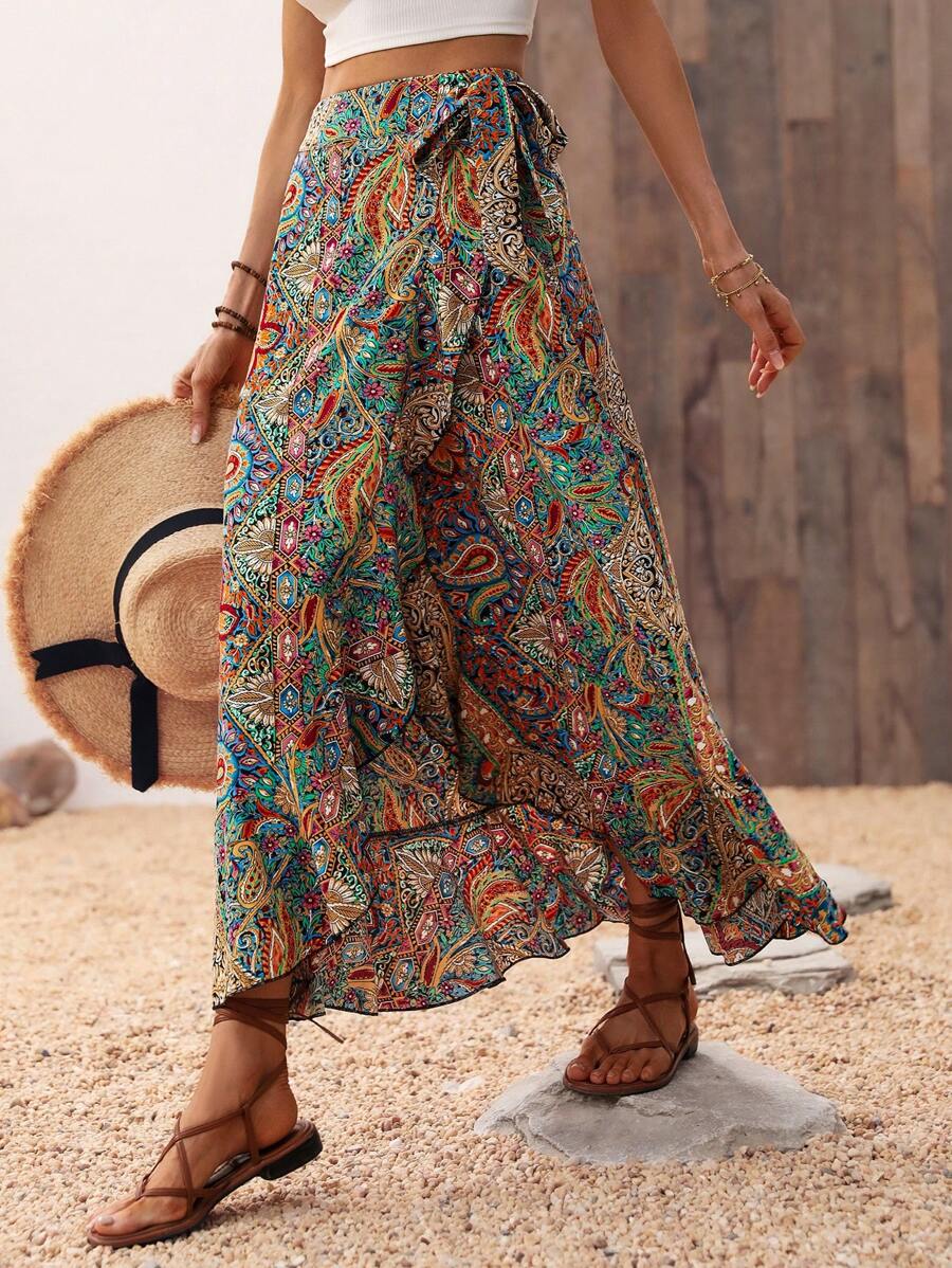 Novelle North® | Gėlių Rašto Sijonas – Asimetriškas Boho Paplūdimio Stilius