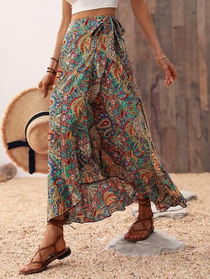 Novelle North® | Gėlių Rašto Sijonas – Asimetriškas Boho Paplūdimio Stilius