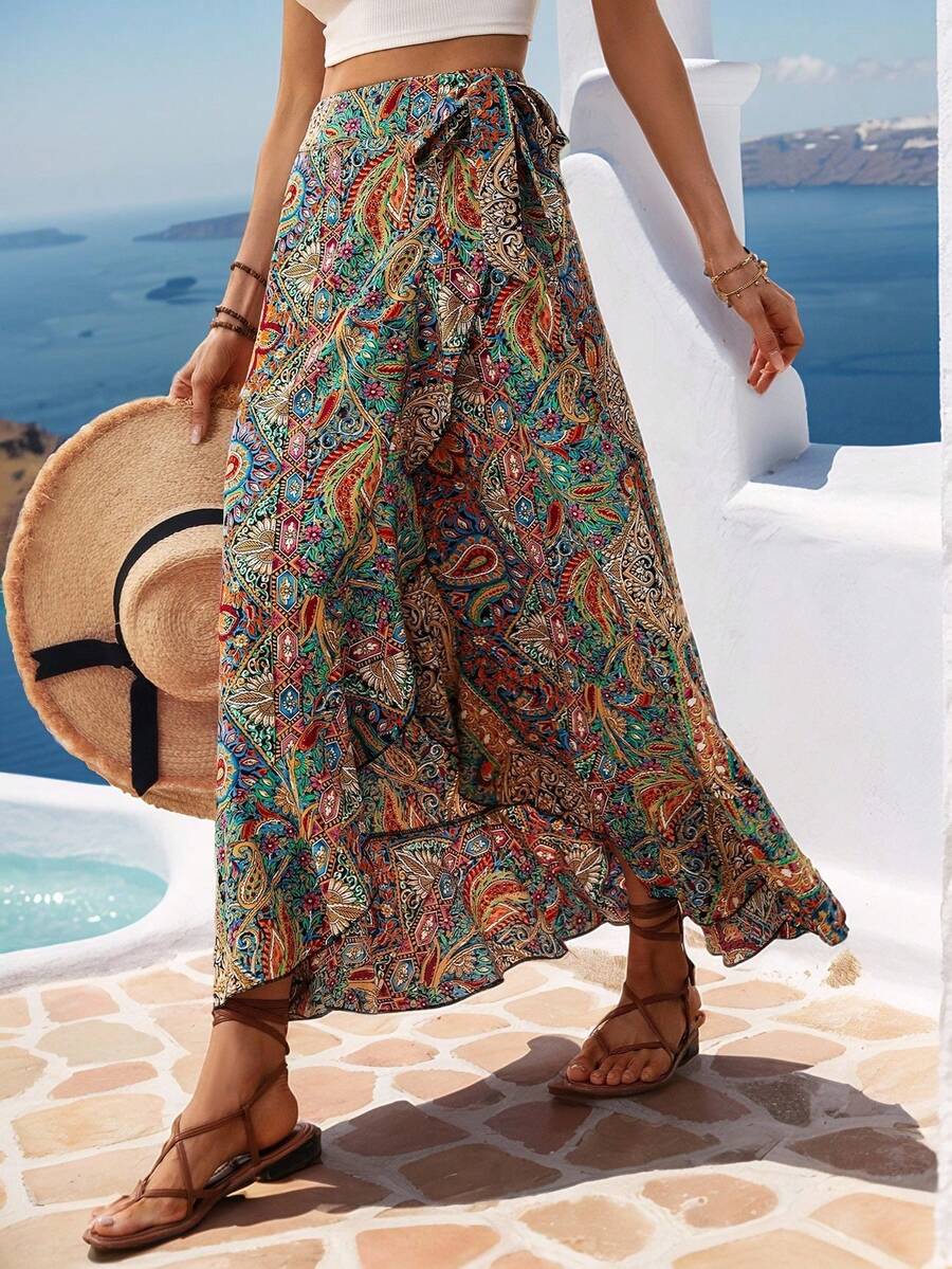 Novelle North® | Gėlių Rašto Sijonas – Asimetriškas Boho Paplūdimio Stilius