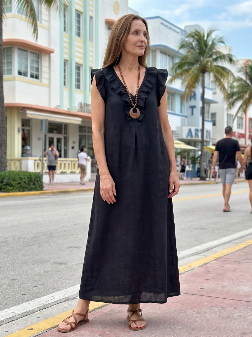 Novelle North® | Ruffle Trim Sleeveless Neck Midi Dress