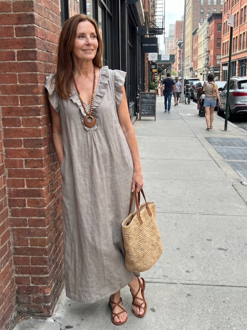 Novelle North® | Ruffle Trim Sleeveless Neck Midi Dress