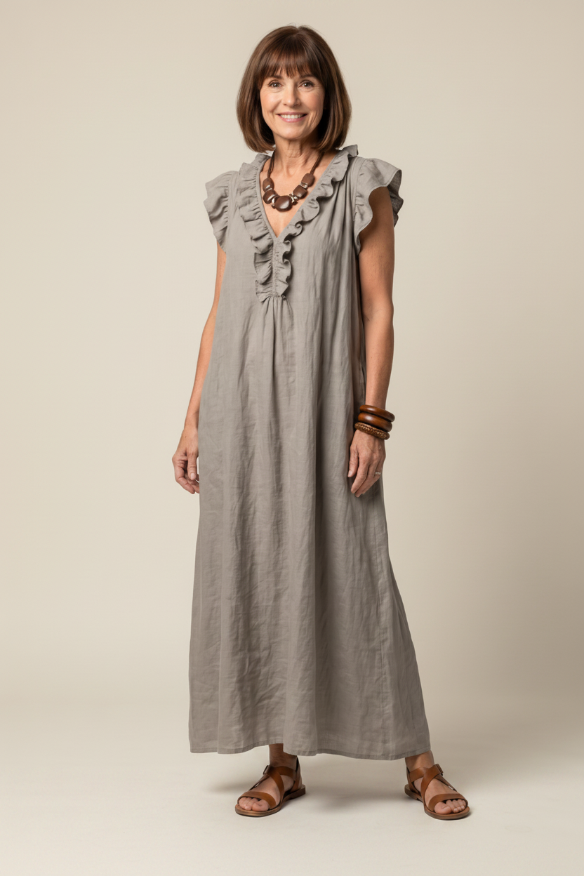 Novelle North® | Sleeveless Ruffle Trim Midi Dress