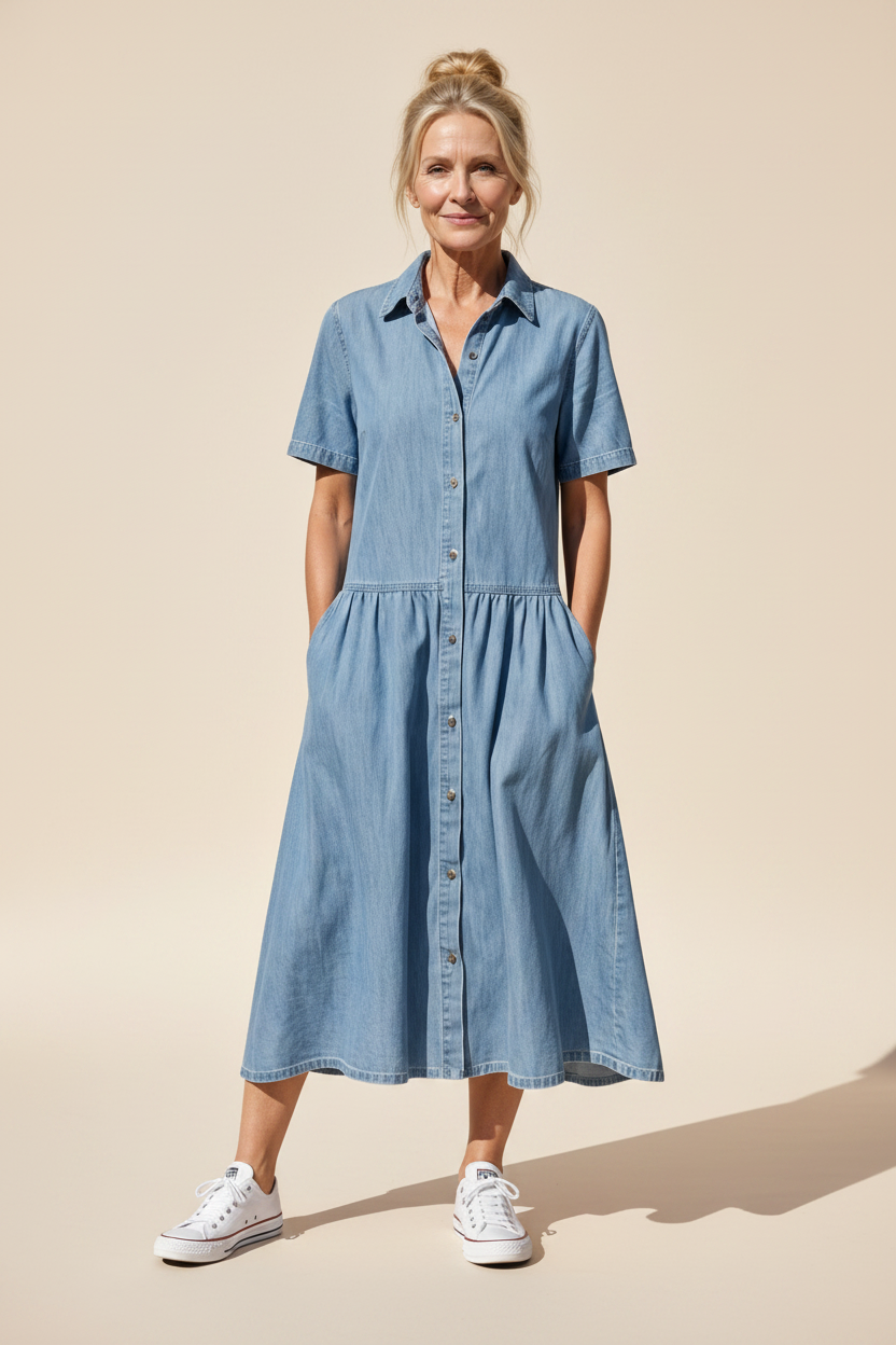 Novelle North® | Gathered Waist Collar Front Midi Dress