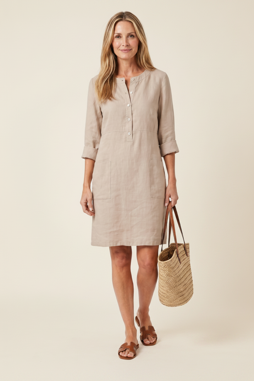 Novelle North® | Button Front Sleeve Knee Length Dress