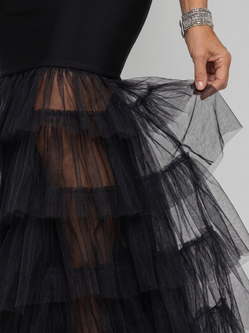 Novelle North® | Sleeveless Tiered Tulle Hem Maxi Dress