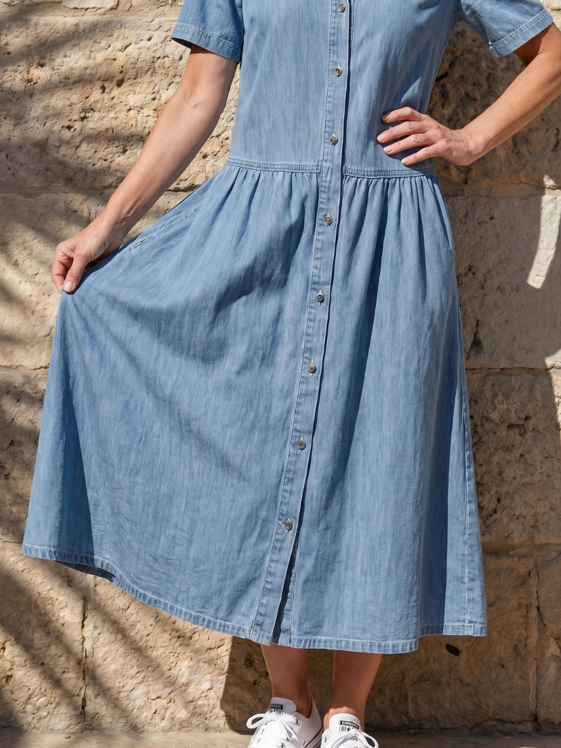 Novelle North® | Gathered Waist Collar Front Midi Dress