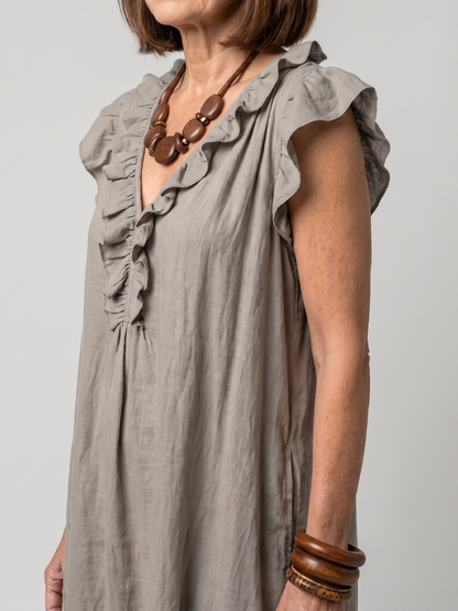 Novelle North® | Sleeveless Ruffle Trim Midi Dress