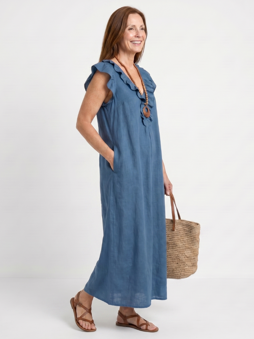 Novelle North® | Ruffle Trim Sleeveless Neck Midi Dress