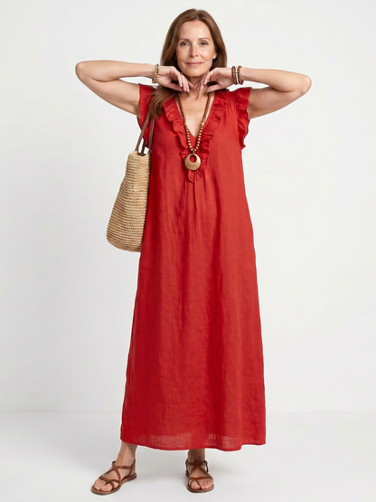 Novelle North® | Ruffle Trim Sleeveless Neck Midi Dress