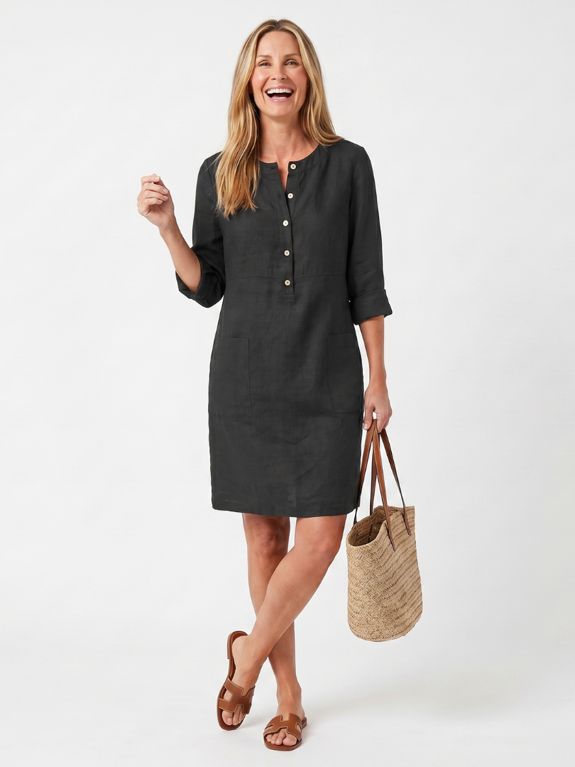Novelle North® | Button Front Sleeve Knee Length Dress