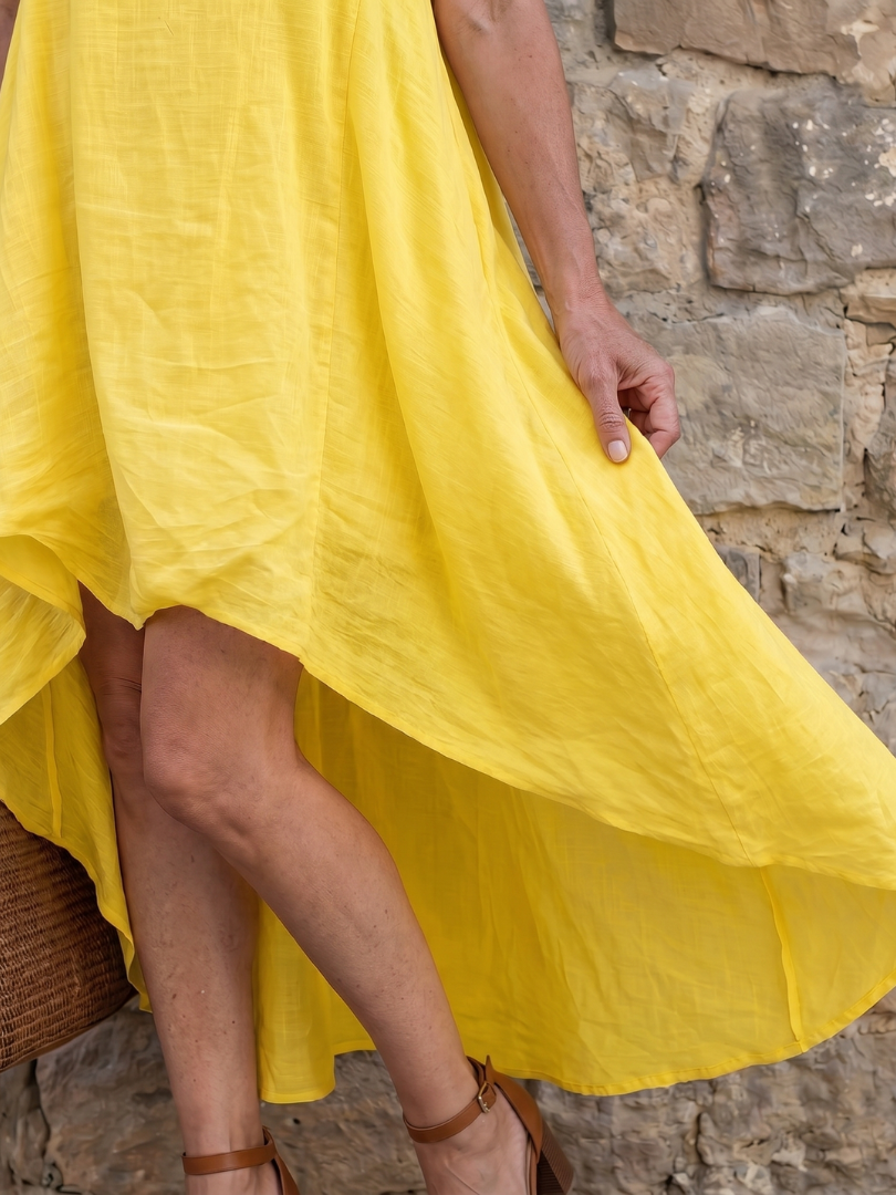 Novelle North® | Flowing High Low Clean Neckline Midi Dress