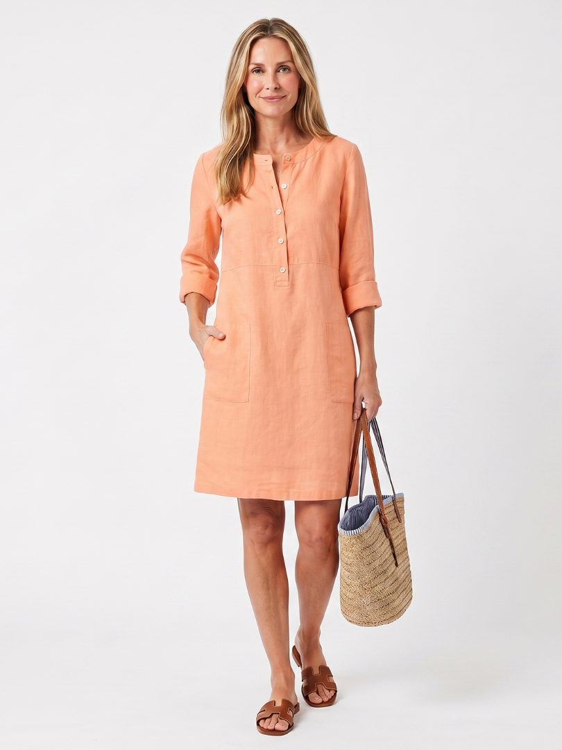 Novelle North® | Button Front Sleeve Knee Length Dress