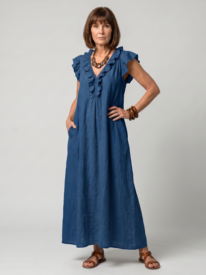 Novelle North® | Sleeveless Ruffle Trim Midi Dress