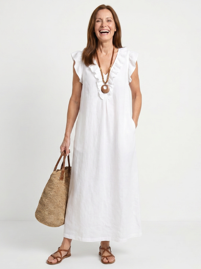 Novelle North® | Ruffle Trim Sleeveless Neck Midi Dress
