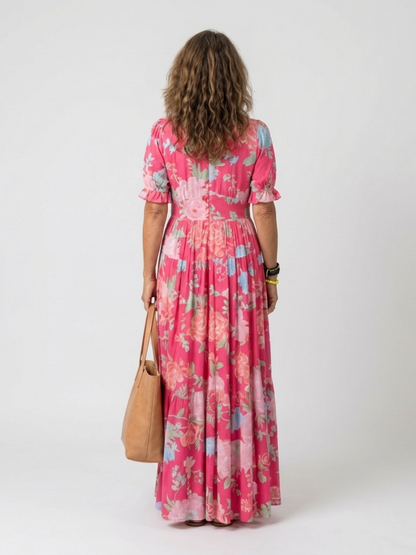 Novelle North® | Short Sleeve V Neck Floral Midi Dress