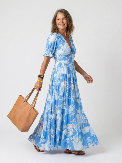 Novelle North® | Short Sleeve V Neck Floral Midi Dress