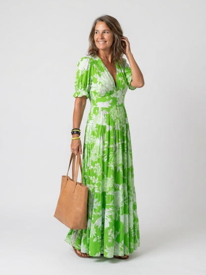 Novelle North® | Short Sleeve V Neck Floral Midi Dress