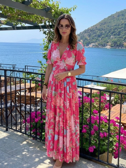 Novelle North® | Short Sleeve V Neck Floral Midi Dress